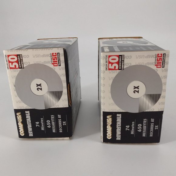 100! New Sealed 2X Rewritable CDs 74 Minutes 650 Megabytes CompUSA SKU# 267735 - Picture 2 of 6